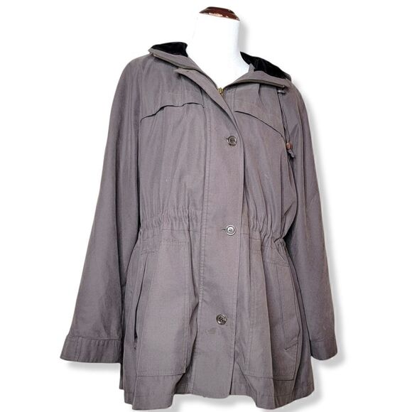 Gallery Velvet Hood Coat Gray Black Size XL - Picture 1 of 16